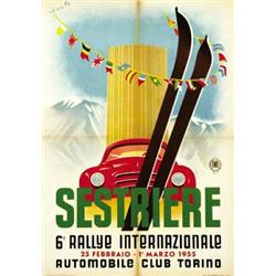CAR ADVERTISING POSTER - SESTRIERE 6° RALLYE INTERN. AUTOMOBILE CLUB TORINO…