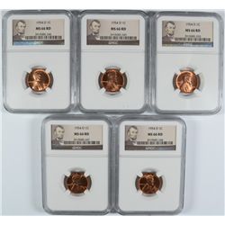 ( 5 ) 1954-D LINCOLN CENTS, NGC MS-66 REDS!