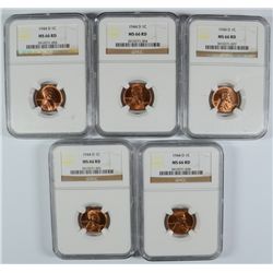 ( 5 ) 1944-D LINCOLN CENTS, NGC MS-66 REDS!