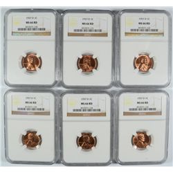 ( 6 ) 1957-D LINCOLN CENTS, NGC MS-66 REDS!
