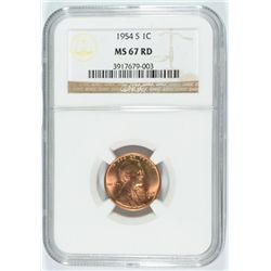 1954-S LINCOLN CENT, NGC MS-67 RED!
