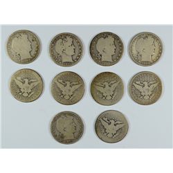 ( 10 ) AVERAGE CIRCULATED BARBER HALF DOLLARS