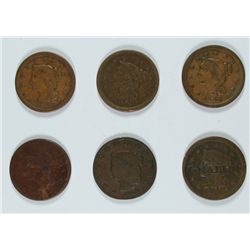 LARGE CENTS 1828-G, 1850 COUNTER STAMPED H MALLON, 1840-AG, 1848-VF, 1854-VG AND