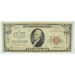 1929 $10 NATIONAL ROANOKE, VA #11817