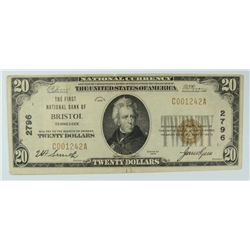 1929 $20 NATIONAL BRISTOL, TN #2796
