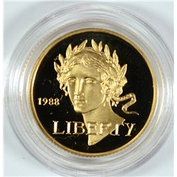1988 OLYMPIC $5.00 PROOF COMMEMORATIVE GOL, IN ORIGINAL BOX WITH CERTIFICATE