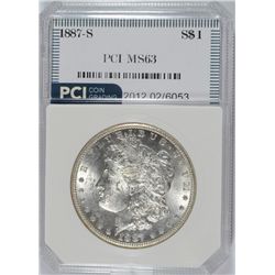 1887-S MORGAN SILVER DOLLAR, PCI MS-63