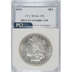 1988 MORGAN SILVER DOLLAR, PCI MS-64 PL