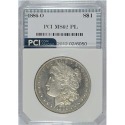 1886-O MORGAN SILVER DOLLAR, PCI, MS-62 PL RARE!!