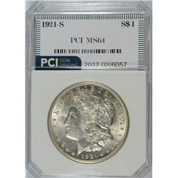 1921-S MORGAN SILVER DOLLAR, PCI MS-64