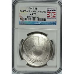 2014 BASEBALL HALL OF FAME SILVER DOLLAR, NGC MS-70!  WOW!!
