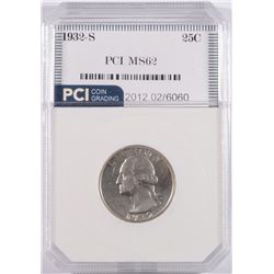 1932-S WASHINGTON QUARTER, PCI MS-62