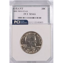 1922 GRANT COMMEMORATIVE HALF DOLLAR ( WITHOUT STAR ) PCI MS-65!