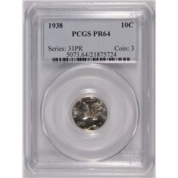 1938 PROOF MERCURY DIME PCGS PR-64 (WHITE)