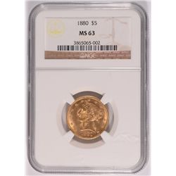 1880 $5 GOLD LIBERTY NGC MS-63