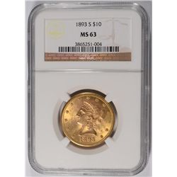 1893-S $10 GOLD LIBERTY NGC MS-63