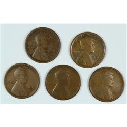 (5) 1912-S LINCOLN CENTS