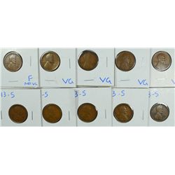 (10) 1913-S LINCOLN CENTS VG