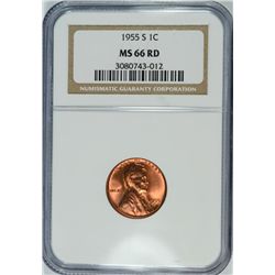 1955-S LINCOLN CENT NGC MS-66 RD