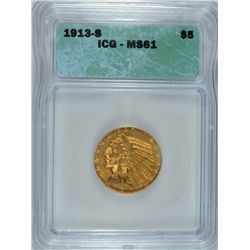 1913-S $5 GOLD INDIAN ICG MS-61 (UNDERGRADED)