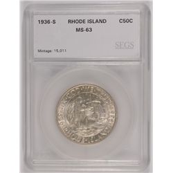 1936-S RHODE ISLAND COMMEN HALF DOLLAR SEGS MS-63