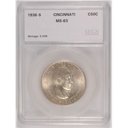 1936-S CINCINNATI COMMEN HALF DOLLAR SEGS MS-63