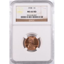 1938 LINCOLN CENT, NGC MS-66 RED!