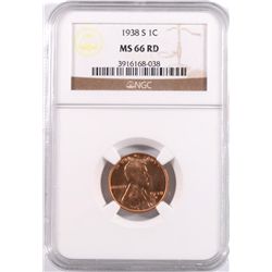1938-S LINCOLN CENT, NGC MS-66 RED!