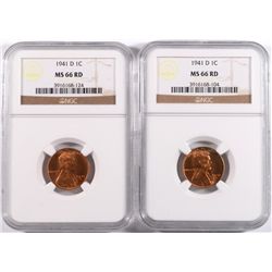 ( 2 ) 1941-D LINCOLN CENTS, NGC MS-66 RED!