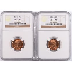 ( 2 ) 1952-S LINCOLN CENTS, NGC MS-66 RED!