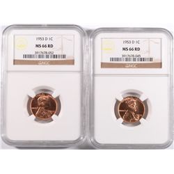 ( 2 ) 1953-D LINCOLN CENTS, NGC MS-66 RED!