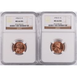 ( 2 ) 1956-D LINCOLN CENTS, NGC MS-66 RED!
