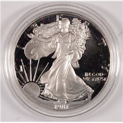 1987-S PROOF AMERICAN SILVER EAGLE, NICE ORIGINAL PACKAGING WITH CERT.
