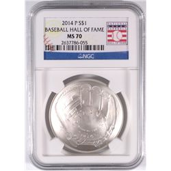 2014 BASEBALL HALL OF FAME SILVER DOLLAR, NGC MS-70!  WOW!!