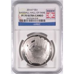 2014 BASEBALL HALL OF FAME SILVER DOLLAR, NGC PROOF-70 ULTRA CAMEO  BEAUTIFUL!