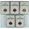 Image 1 : ( 5 ) 1957-D LINCOLN CENTS, NGC MS-66 RED GEMS
