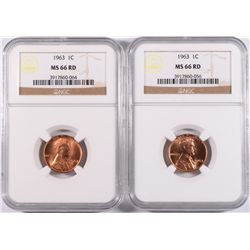 ( 2 ) 1963 LINCOLN CENTS, NGC MS-66 RED GEMS!  RARE,  MS-67 GO FOR $3000.00 EACH