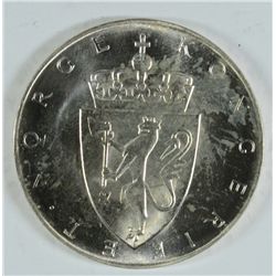 1964 NORWAY SILVER 10 KRONER, BU