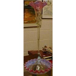 A Victorian vaseline clear single glass epergne, circa 1890. £60-80