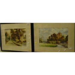 Pair of watercolours by J. Higginson, "Tamworth Castle" and "Bonehill Lane" and a print (3). £40-