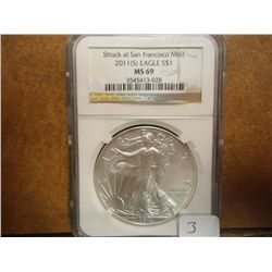 2011-S AMERICAN SILVER EAGLE  NGC MS69
