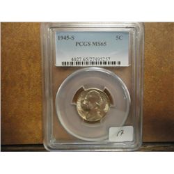 1945-S 35% SILVER JEFFERSON WAR NICKEL PCGS MS65