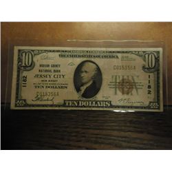 1929 TYPE I $10 NATIONAL CURRENCY HUDSON COUNTY