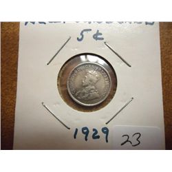 1929 NEWFOUNDLAND SILVER 5 CENTS