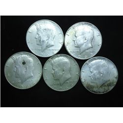 5 ASSORTED 40% SILVER KENNEDY HALF DOLLARS
