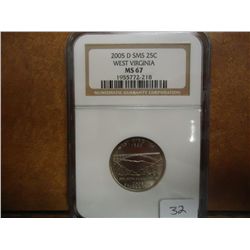 2005-D SMS WEST VIRGINIA QUARTER NGC MS67