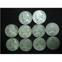 10 ASSORTED 35% SILVER JEFFERSON WAR NICKELS
