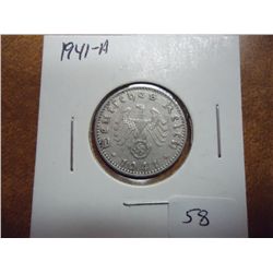 1941-A GERMAN 50 PFENNIGS WITH SWASTIKA