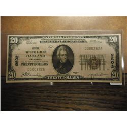 1929 TYPE I $20 NATIONAL CURRENCY CENTRAL NATIONAL