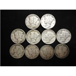 10 ASSORTED 1930'S MERCURY DIMES